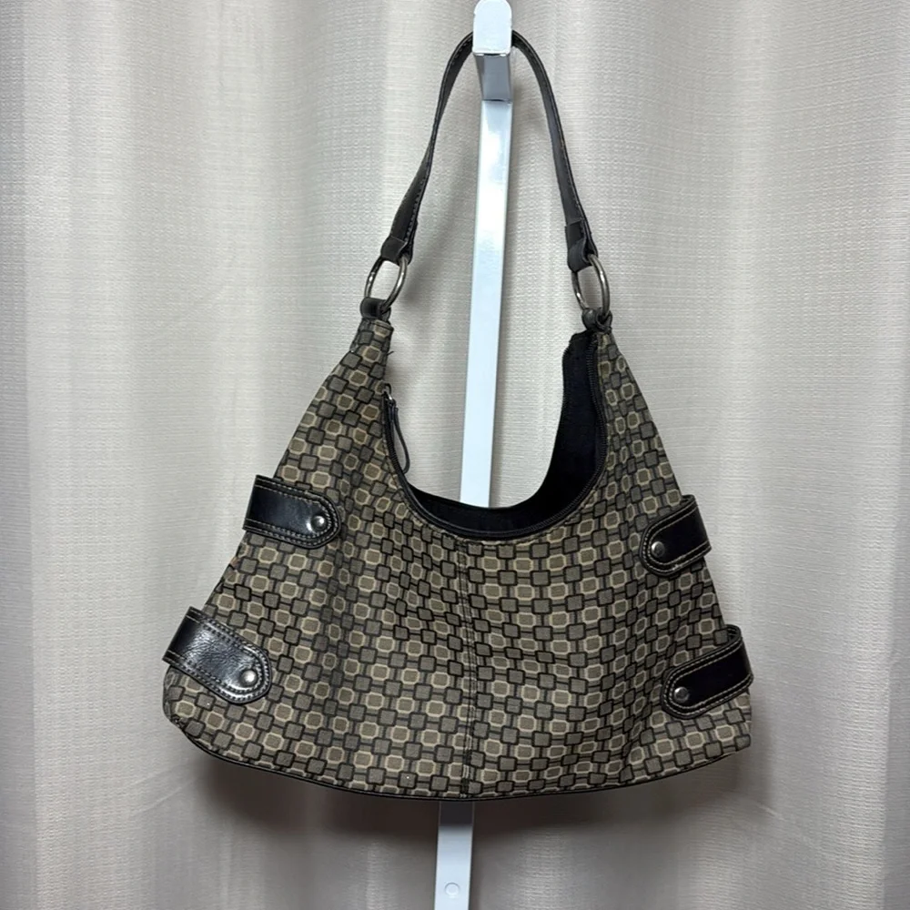 Nine West Brown Geometric Hobo Bag‎ Y2K Purse Shoulder Bag Designer Handbag - Picture 4 of 7
